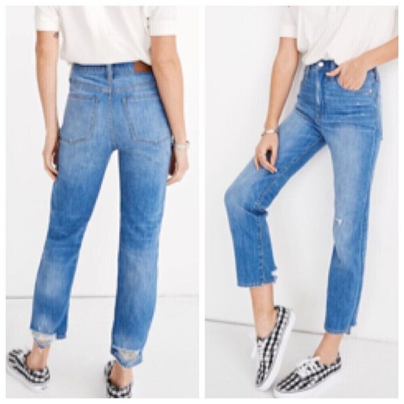 Madewell Classic Straight Jeans Novello Wash Distressed Women’s Size 24 - Picture 1 of 12